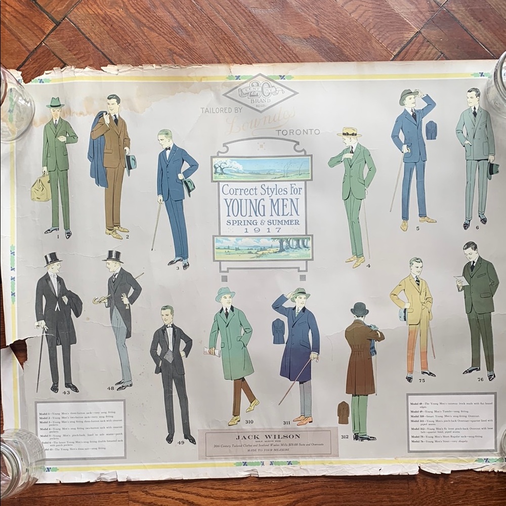 Vintage Antique Spring Summer 1917 Lowndes Toronto Men Fashion Advert Poster